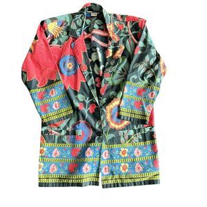 Vintage 90s Boho Hippie Colorful Floral Tropical Oversized Blazer Jacket